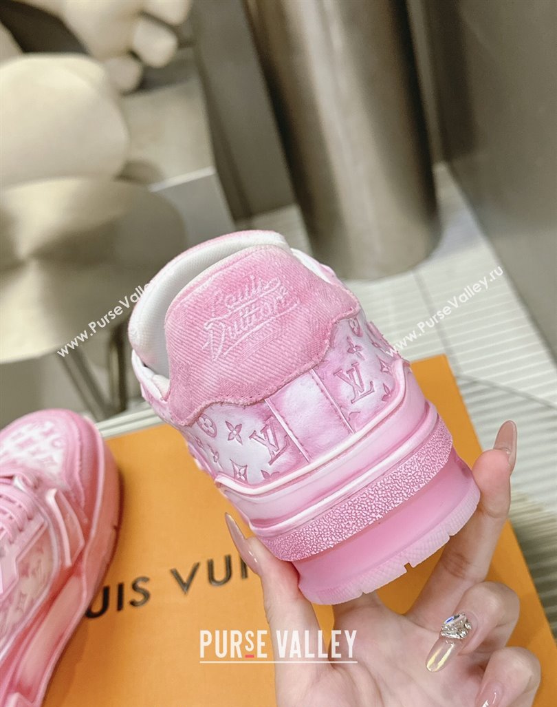 Louis Vuitton LV Trainer Sneakers in Bleached Leather and Denim Light Pink 2024 0815 (MD-240815095)