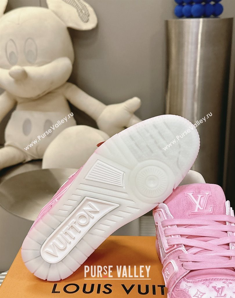 Louis Vuitton LV Trainer Sneakers in Bleached Leather and Denim Light Pink 2024 0815 (MD-240815095)