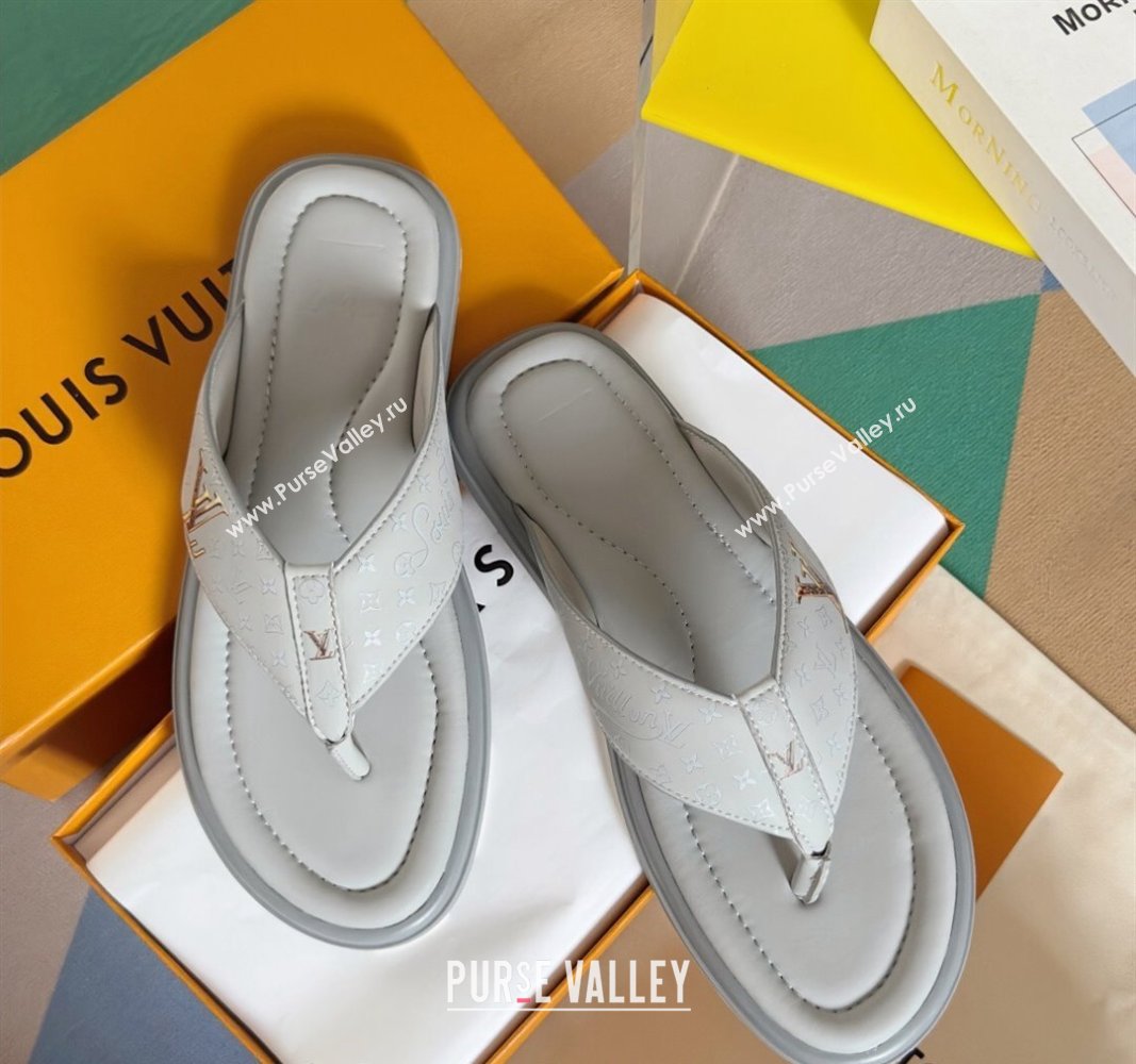 Louis Vuitton Mens Flat Thong Slides Sandal in Calf Leather Grey 2024 0815 (MD-240815076)