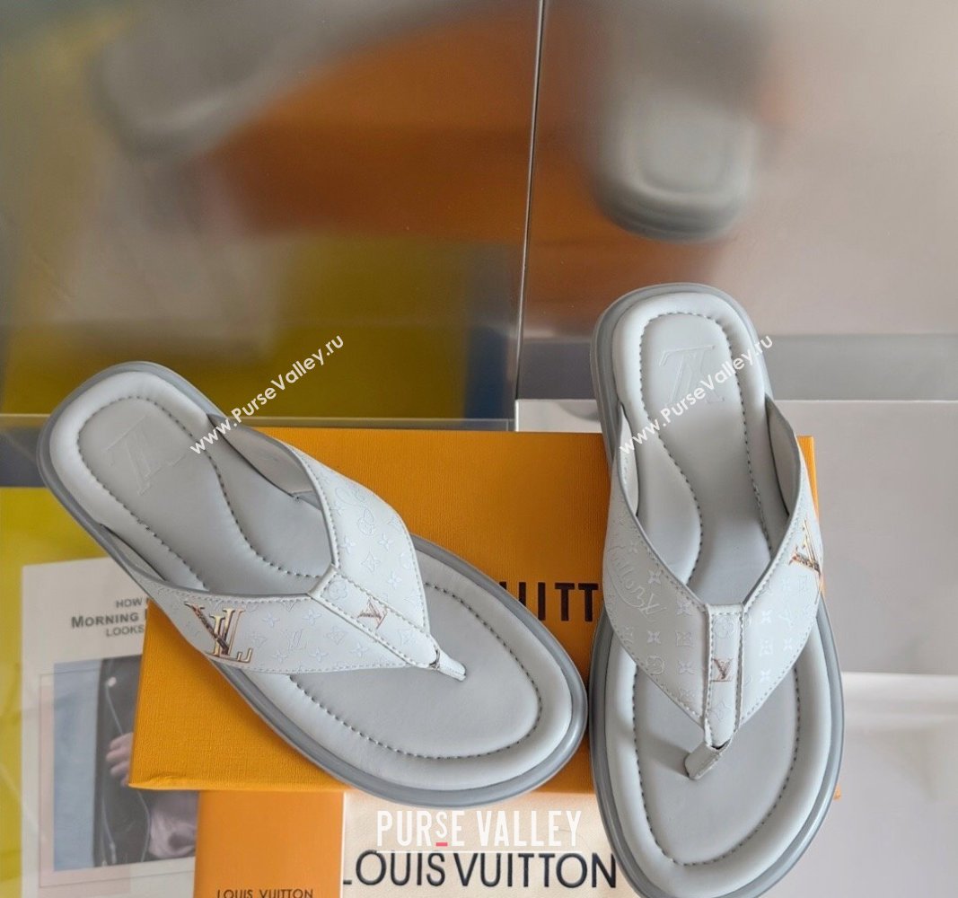 Louis Vuitton Mens Flat Thong Slides Sandal in Calf Leather Grey 2024 0815 (MD-240815076)