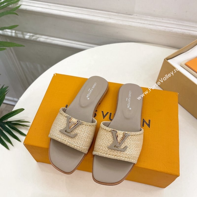 Louis Vuitton LV Capri Flat Slides Sandal in Raffia Straw Grey 2024 0815 (MD-240815098)