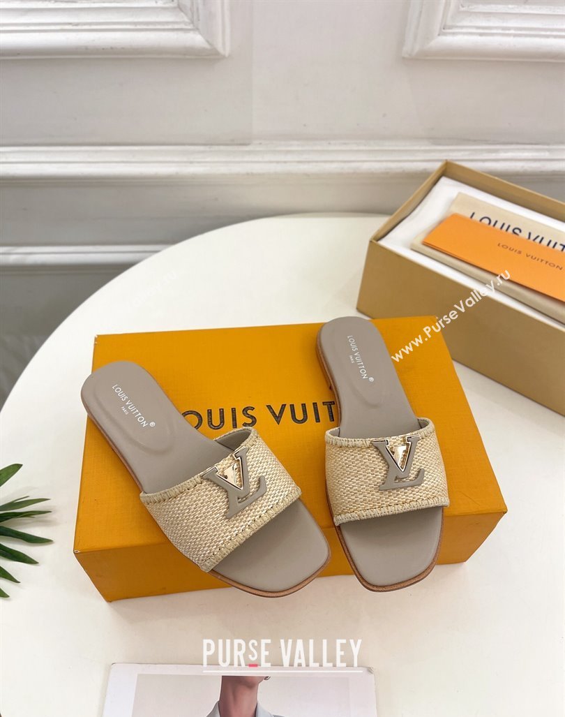 Louis Vuitton LV Capri Flat Slides Sandal in Raffia Straw Grey 2024 0815 (MD-240815098)