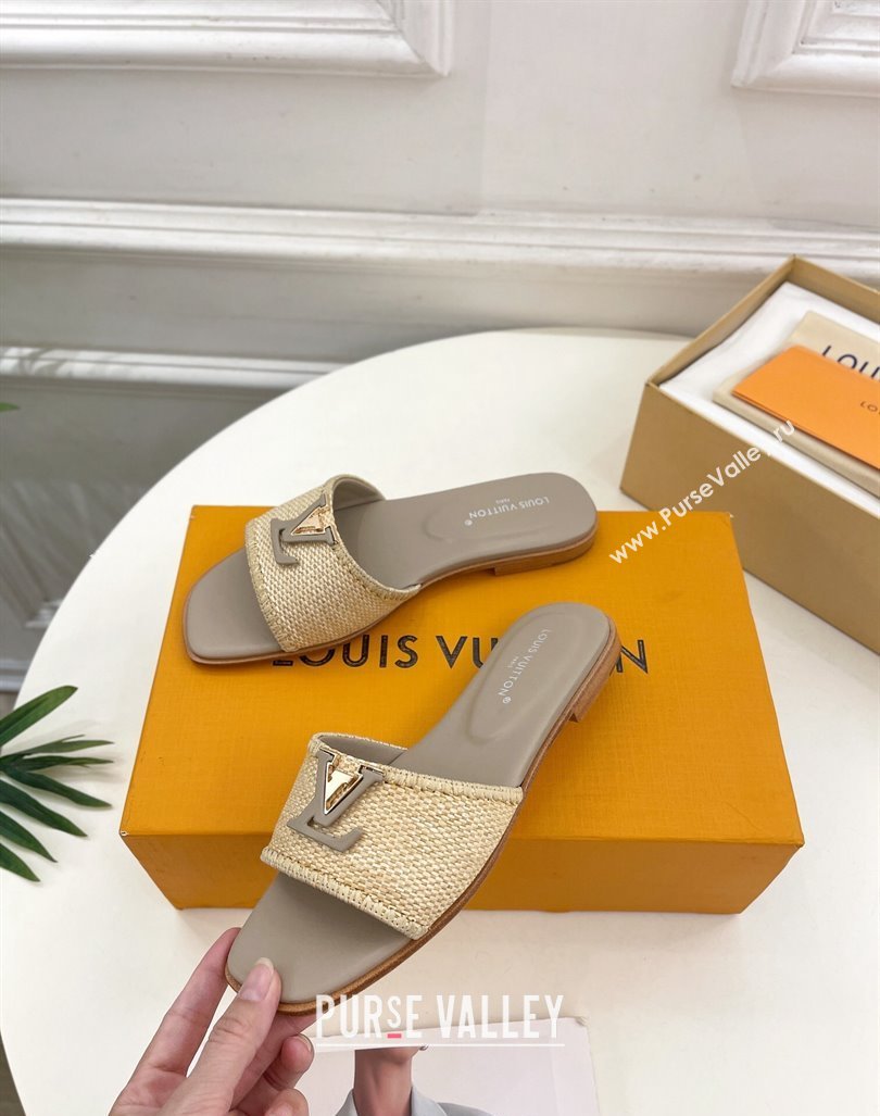 Louis Vuitton LV Capri Flat Slides Sandal in Raffia Straw Grey 2024 0815 (MD-240815098)