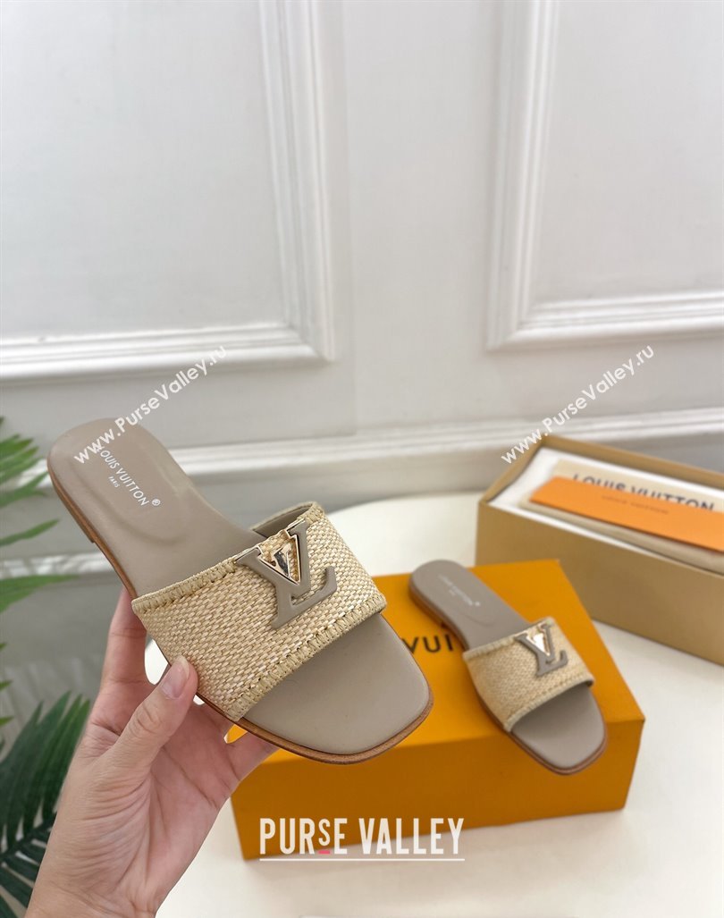 Louis Vuitton LV Capri Flat Slides Sandal in Raffia Straw Grey 2024 0815 (MD-240815098)