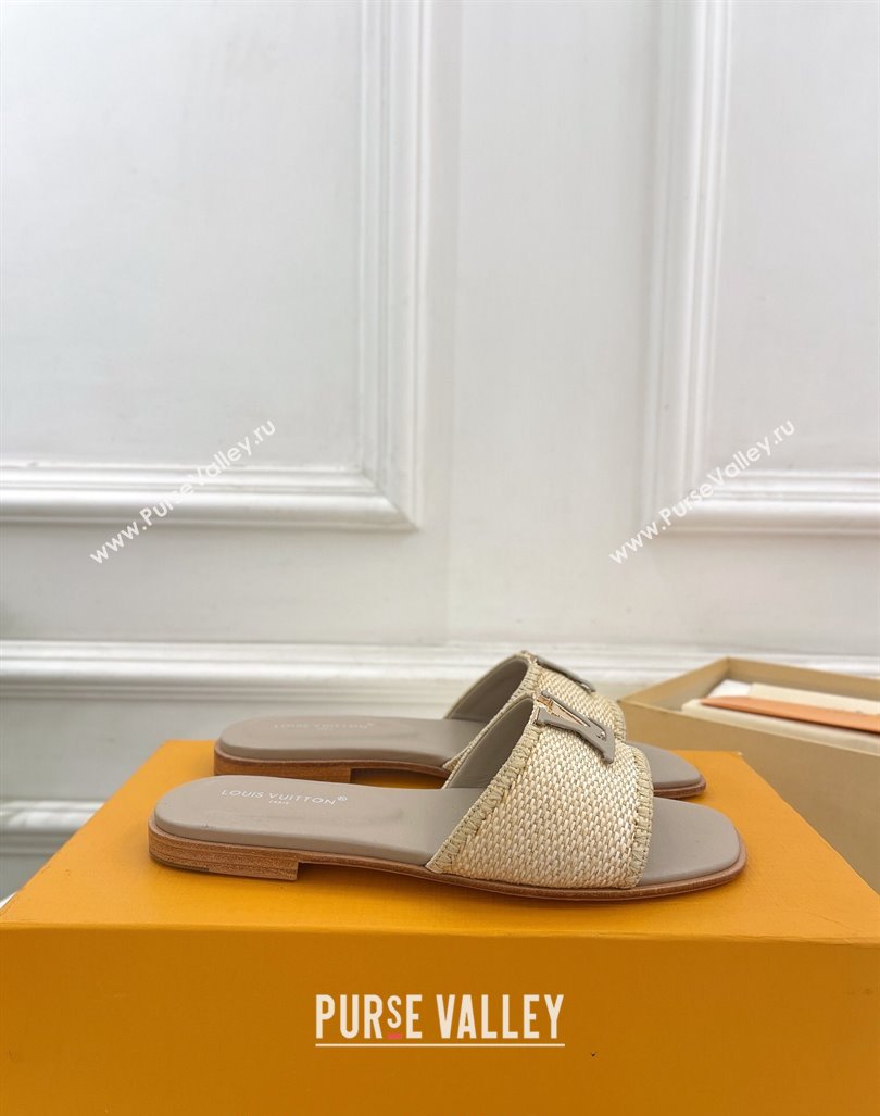 Louis Vuitton LV Capri Flat Slides Sandal in Raffia Straw Grey 2024 0815 (MD-240815098)