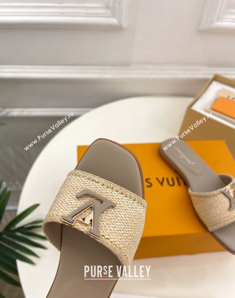 Louis Vuitton LV Capri Flat Slides Sandal in Raffia Straw Grey 2024 0815 (MD-240815098)