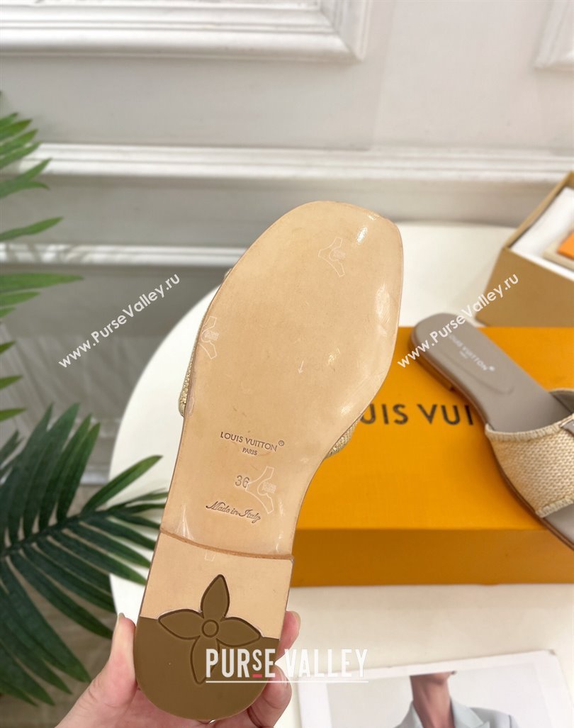 Louis Vuitton LV Capri Flat Slides Sandal in Raffia Straw Grey 2024 0815 (MD-240815098)