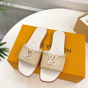 Louis Vuitton LV Capri Flat Slides Sandal in Raffia Straw White 2024 0815 (MD-240815100)