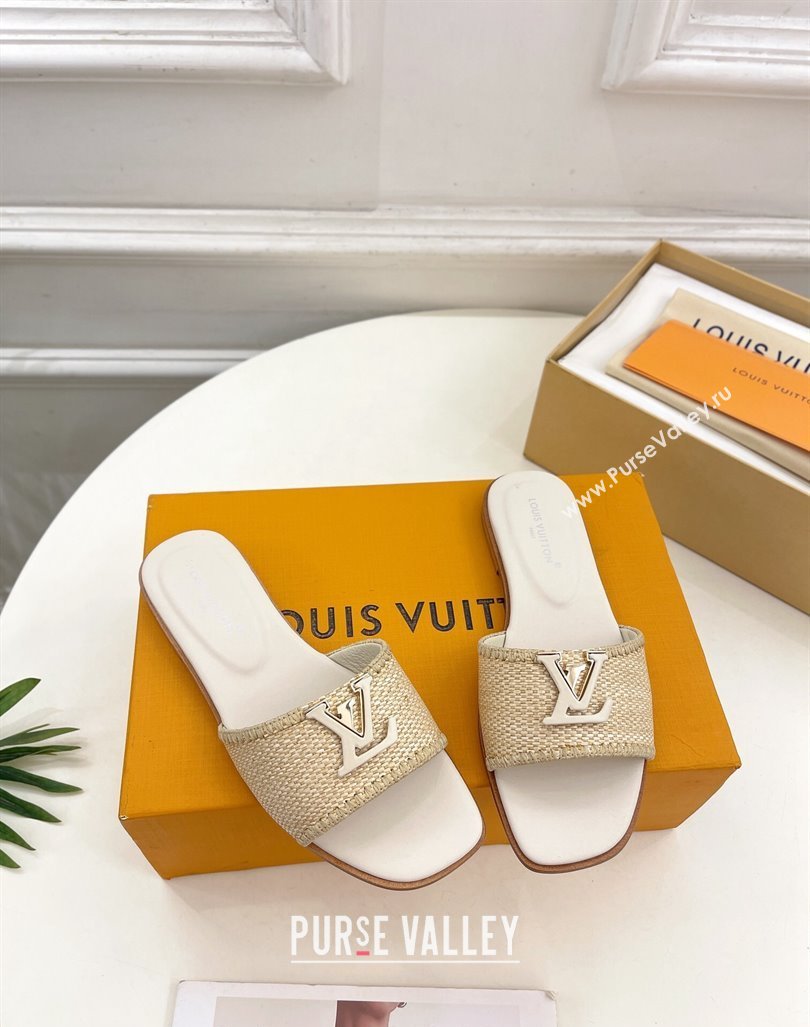 Louis Vuitton LV Capri Flat Slides Sandal in Raffia Straw White 2024 0815 (MD-240815100)