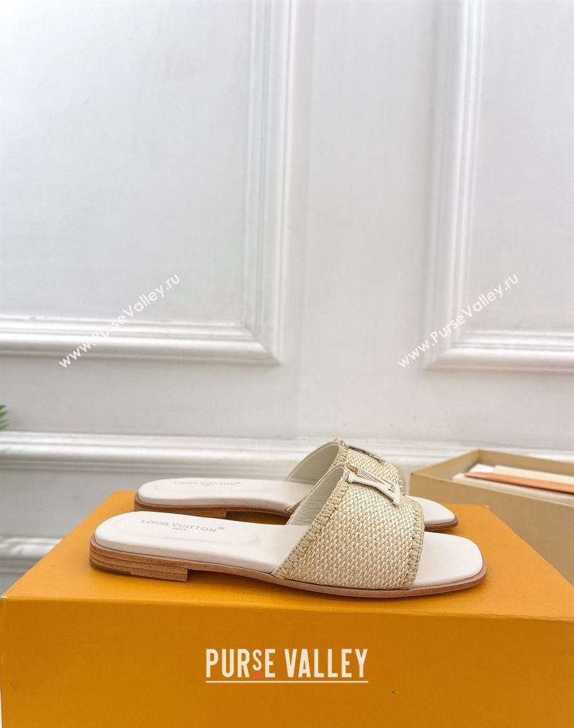 Louis Vuitton LV Capri Flat Slides Sandal in Raffia Straw White 2024 0815 (MD-240815100)