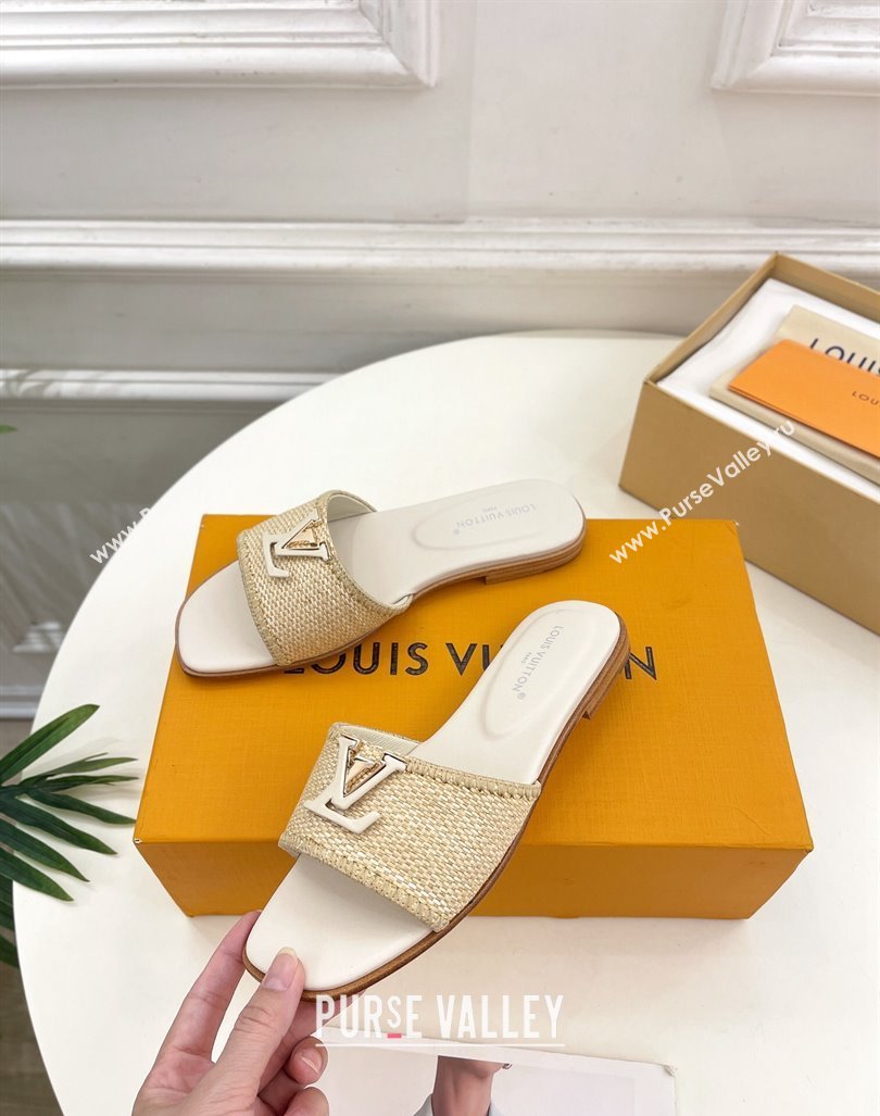 Louis Vuitton LV Capri Flat Slides Sandal in Raffia Straw White 2024 0815 (MD-240815100)