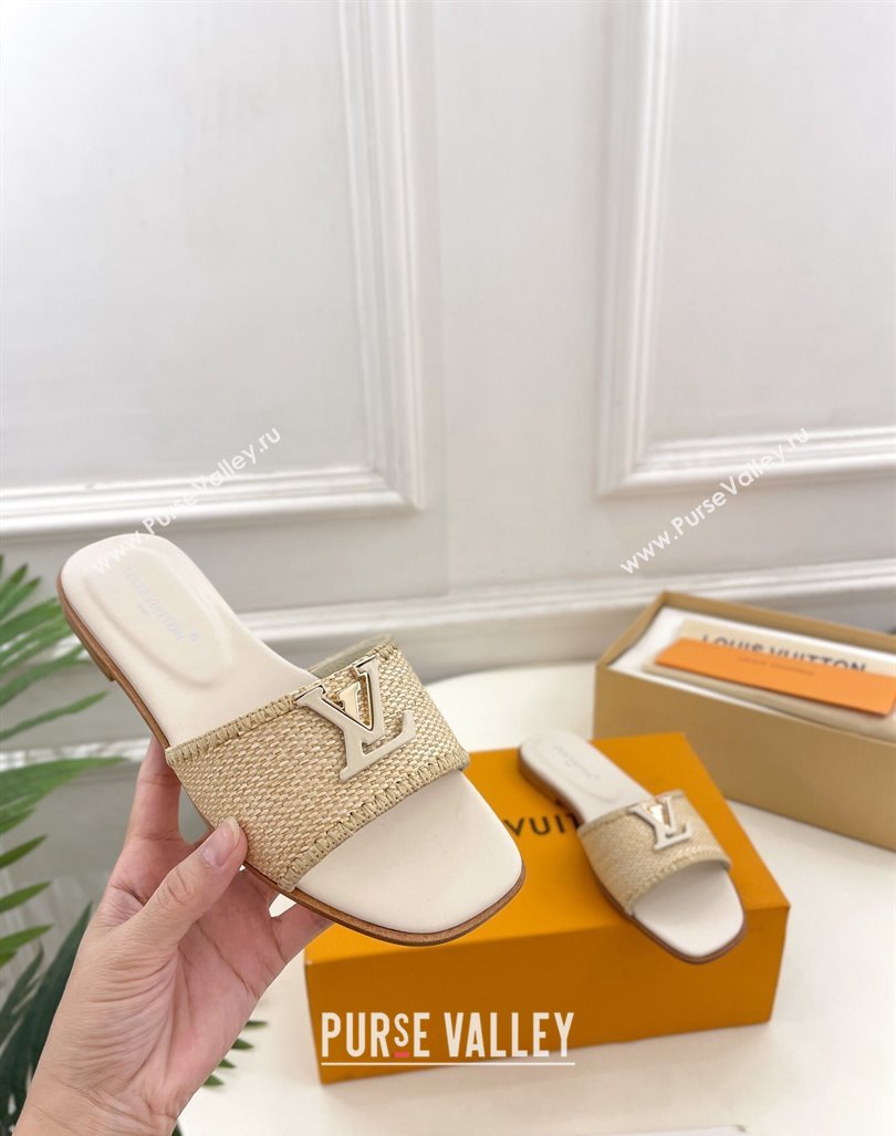 Louis Vuitton LV Capri Flat Slides Sandal in Raffia Straw White 2024 0815 (MD-240815100)