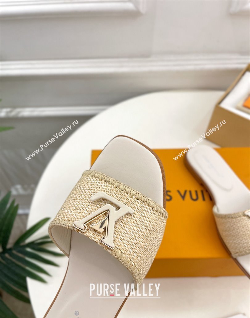 Louis Vuitton LV Capri Flat Slides Sandal in Raffia Straw White 2024 0815 (MD-240815100)