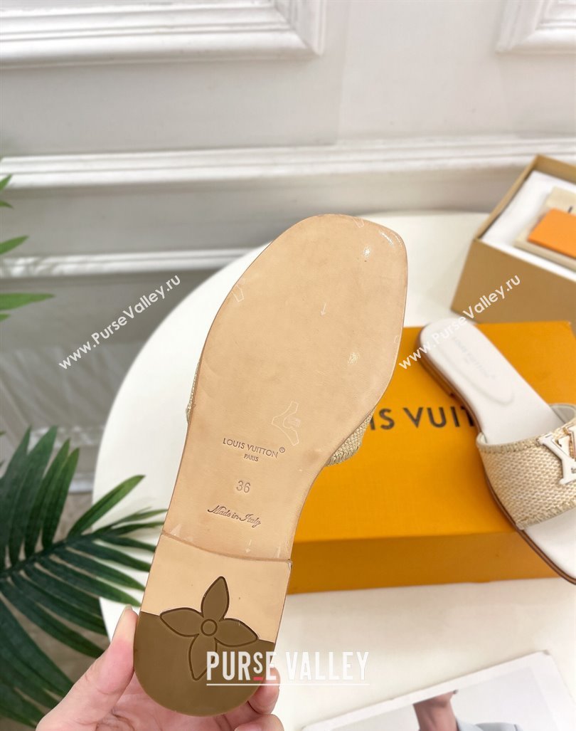 Louis Vuitton LV Capri Flat Slides Sandal in Raffia Straw White 2024 0815 (MD-240815100)