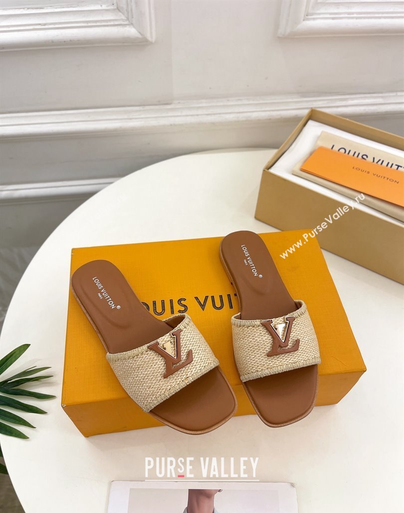 Louis Vuitton LV Capri Flat Slides Sandal in Raffia Straw Brown 2024 0815 (MD-240815101)