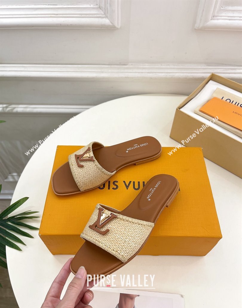 Louis Vuitton LV Capri Flat Slides Sandal in Raffia Straw Brown 2024 0815 (MD-240815101)