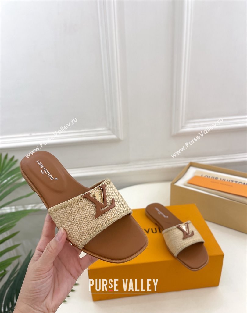 Louis Vuitton LV Capri Flat Slides Sandal in Raffia Straw Brown 2024 0815 (MD-240815101)