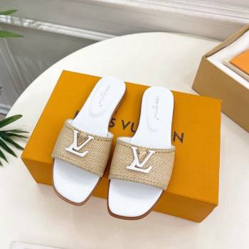 Louis Vuitton LV Capri Flat Slides Sandal in Raffia Straw White 2024 0815 (MD-240815102)