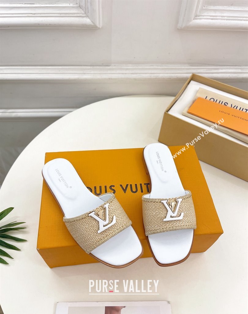 Louis Vuitton LV Capri Flat Slides Sandal in Raffia Straw White 2024 0815 (MD-240815102)