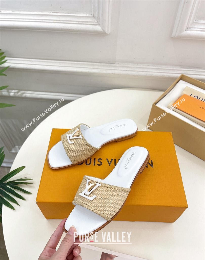 Louis Vuitton LV Capri Flat Slides Sandal in Raffia Straw White 2024 0815 (MD-240815102)