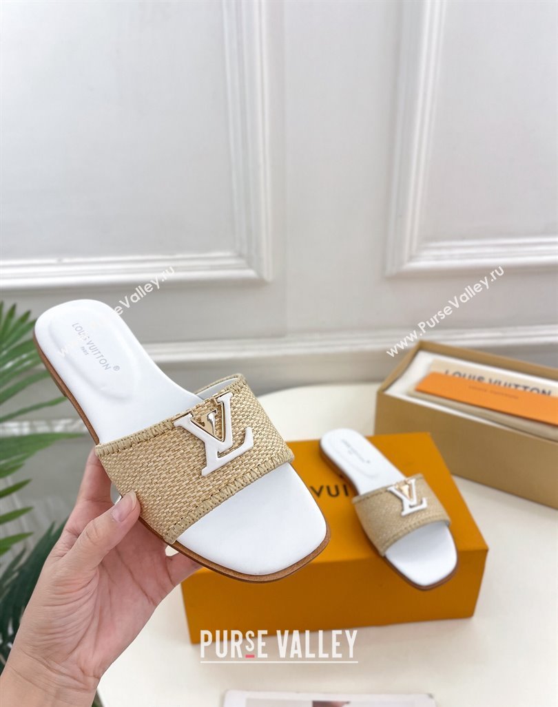 Louis Vuitton LV Capri Flat Slides Sandal in Raffia Straw White 2024 0815 (MD-240815102)