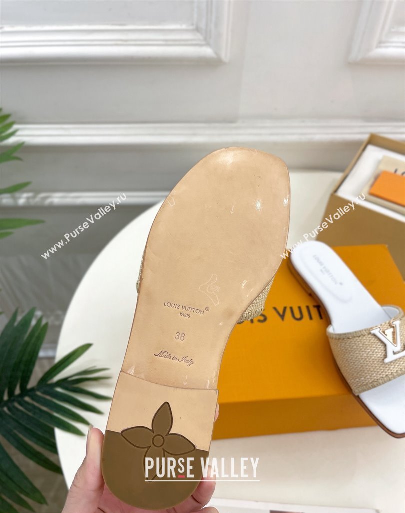 Louis Vuitton LV Capri Flat Slides Sandal in Raffia Straw White 2024 0815 (MD-240815102)