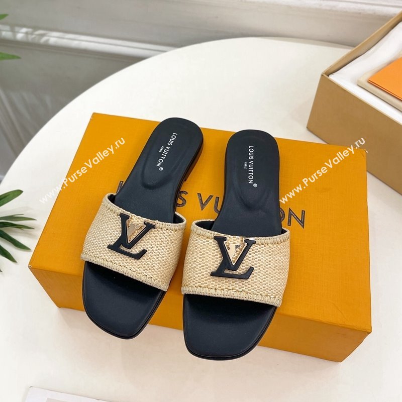 Louis Vuitton LV Capri Flat Slides Sandal in Raffia Straw Black 2024 0815 (MD-240815103)