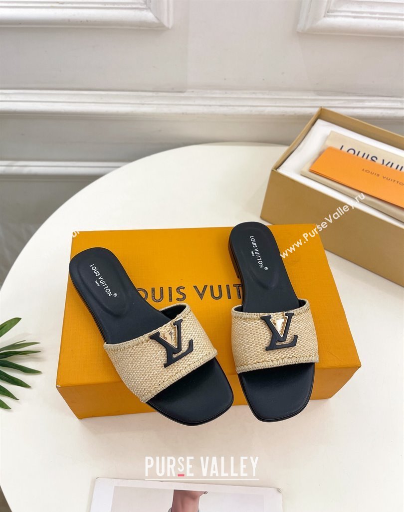 Louis Vuitton LV Capri Flat Slides Sandal in Raffia Straw Black 2024 0815 (MD-240815103)