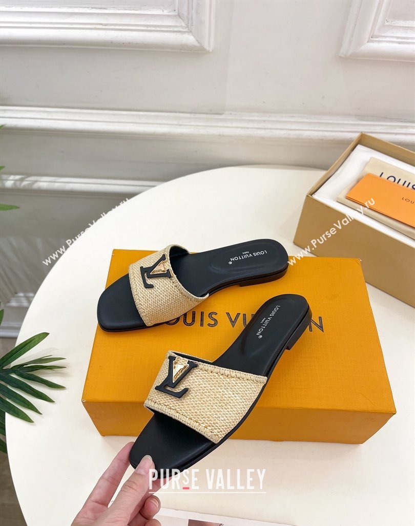 Louis Vuitton LV Capri Flat Slides Sandal in Raffia Straw Black 2024 0815 (MD-240815103)