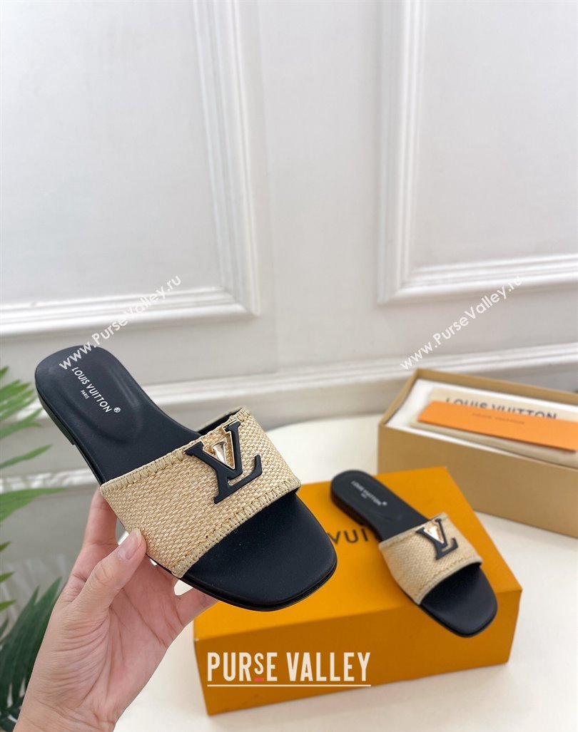 Louis Vuitton LV Capri Flat Slides Sandal in Raffia Straw Black 2024 0815 (MD-240815103)