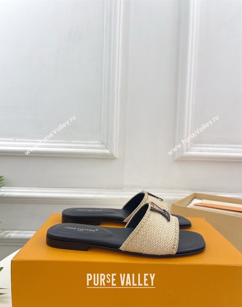 Louis Vuitton LV Capri Flat Slides Sandal in Raffia Straw Black 2024 0815 (MD-240815103)