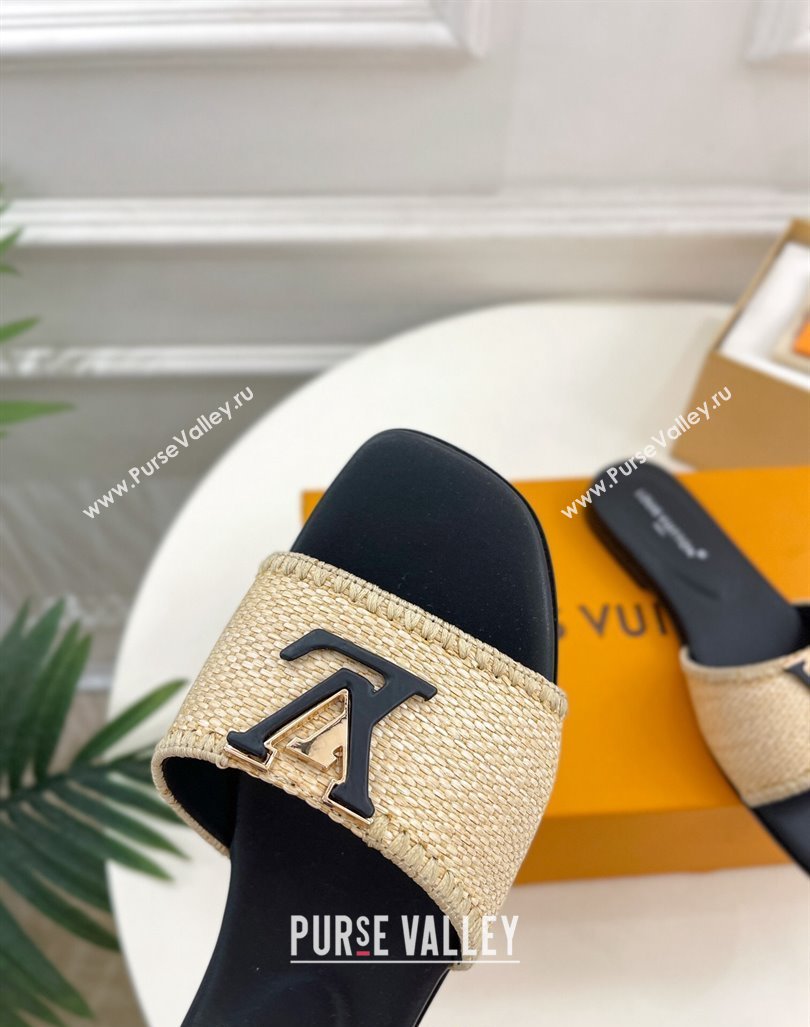 Louis Vuitton LV Capri Flat Slides Sandal in Raffia Straw Black 2024 0815 (MD-240815103)