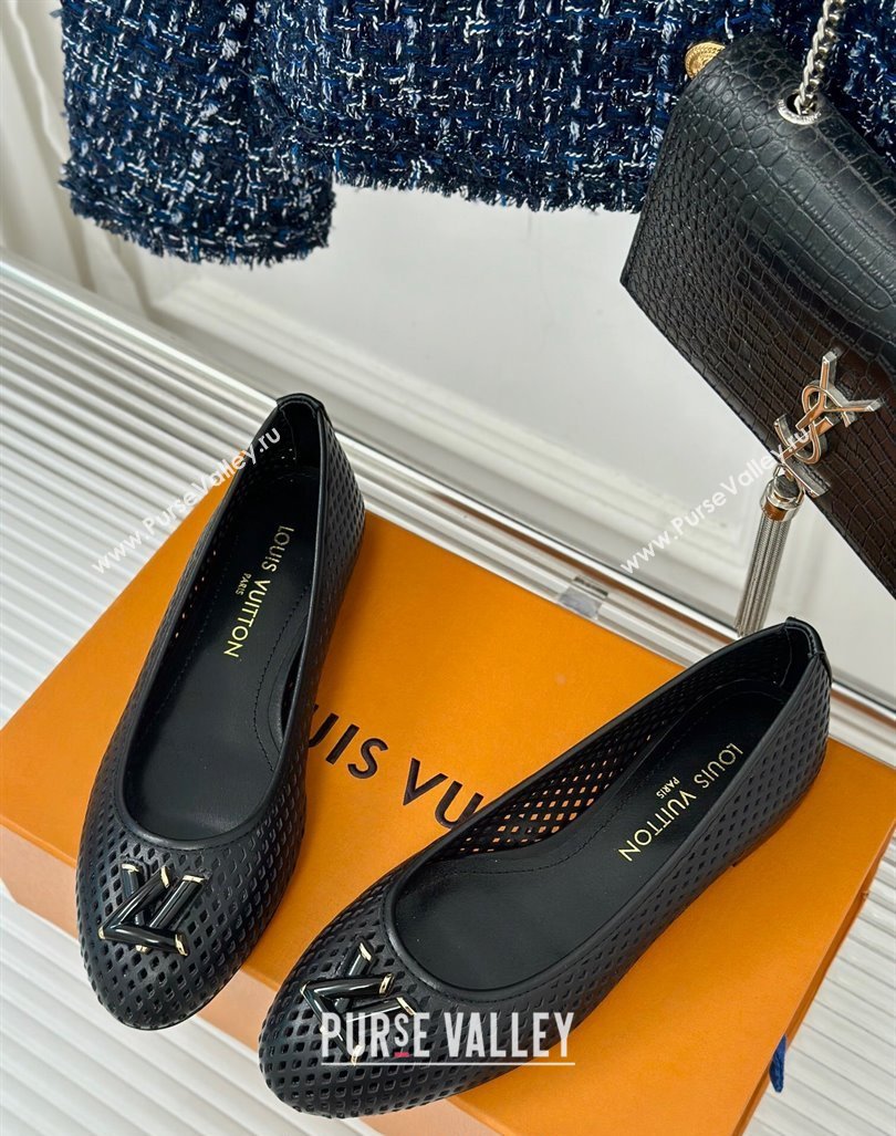 Louis Vuitton Shake Flat Ballerinas Flat in Perforated Leather Black 2024 (MD-240815080)