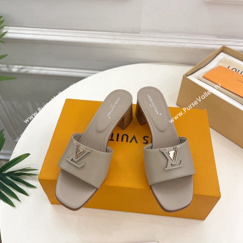 Louis Vuitton LV Capri Heel Slides Sandal 5cm in Calf Leather Grey 2024 0815 (MD-240815104)