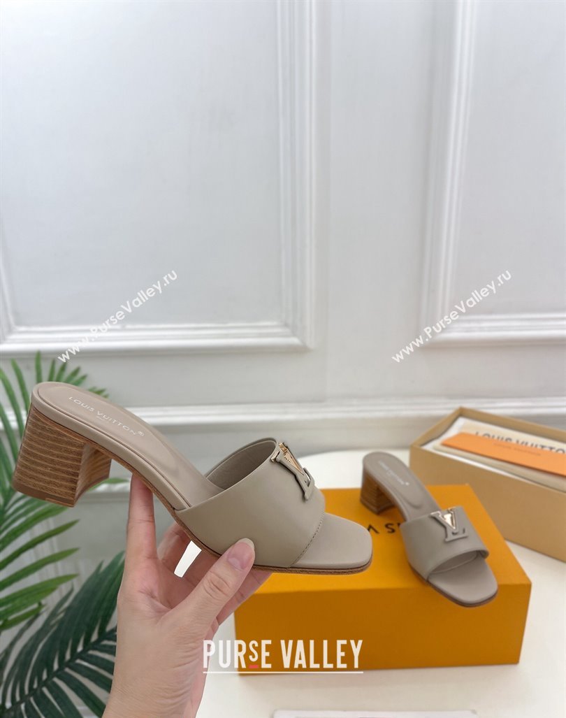 Louis Vuitton LV Capri Heel Slides Sandal 5cm in Calf Leather Grey 2024 0815 (MD-240815104)