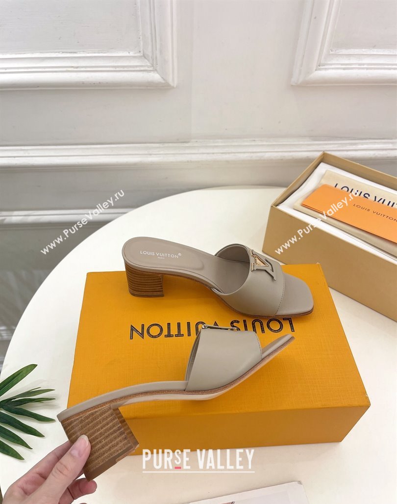 Louis Vuitton LV Capri Heel Slides Sandal 5cm in Calf Leather Grey 2024 0815 (MD-240815104)