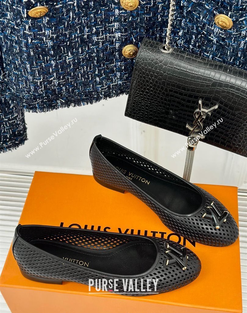 Louis Vuitton Shake Flat Ballerinas Flat in Perforated Leather Black 2024 (MD-240815080)