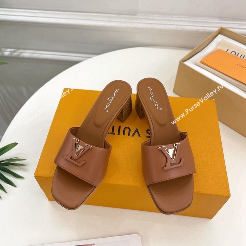 Louis Vuitton LV Capri Heel Slides Sandal 5cm in Calf Leather Brown 2 2024 0815 (MD-240815105)