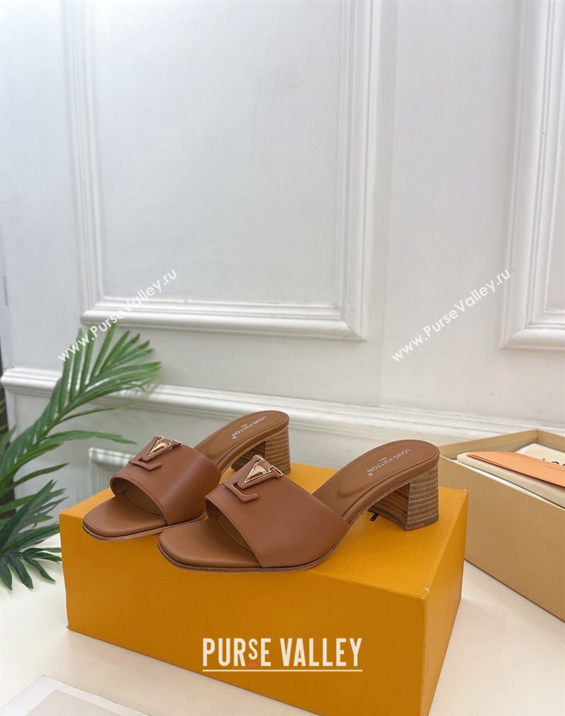 Louis Vuitton LV Capri Heel Slides Sandal 5cm in Calf Leather Brown 2 2024 0815 (MD-240815105)