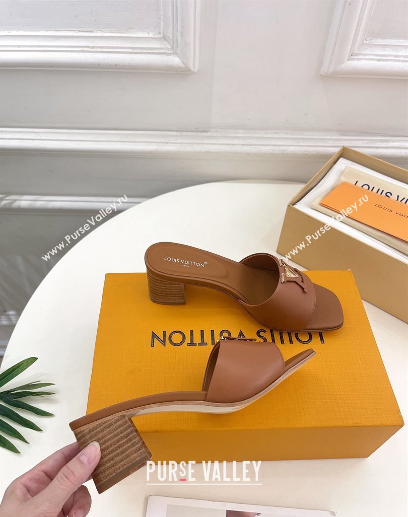 Louis Vuitton LV Capri Heel Slides Sandal 5cm in Calf Leather Brown 2 2024 0815 (MD-240815105)