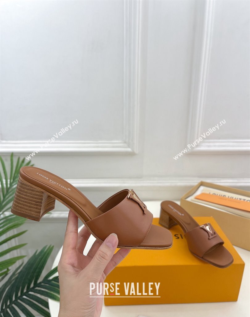 Louis Vuitton LV Capri Heel Slides Sandal 5cm in Calf Leather Brown 2 2024 0815 (MD-240815105)