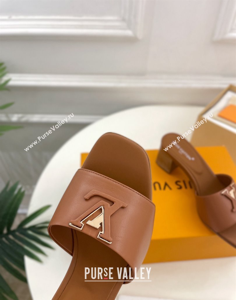 Louis Vuitton LV Capri Heel Slides Sandal 5cm in Calf Leather Brown 2 2024 0815 (MD-240815105)