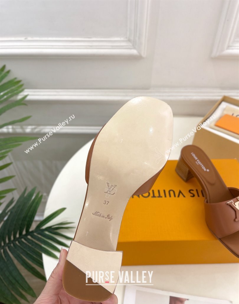 Louis Vuitton LV Capri Heel Slides Sandal 5cm in Calf Leather Brown 2 2024 0815 (MD-240815105)