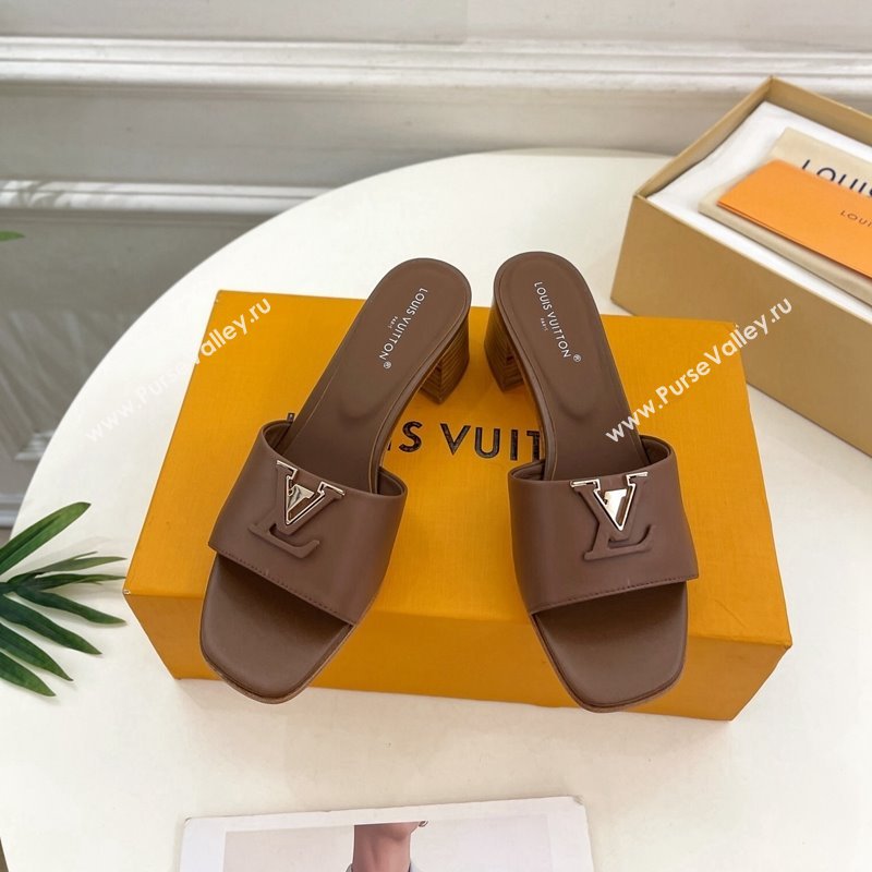 Louis Vuitton LV Capri Heel Slides Sandal 5cm in Calf Leather Dark Brown 2024 0815 (MD-240815106)