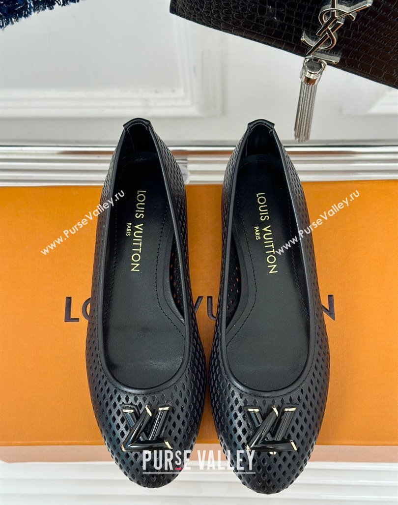 Louis Vuitton Shake Flat Ballerinas Flat in Perforated Leather Black 2024 (MD-240815080)