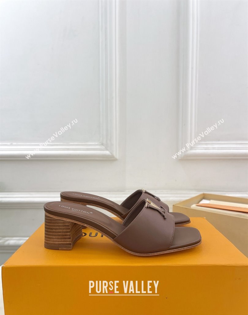 Louis Vuitton LV Capri Heel Slides Sandal 5cm in Calf Leather Dark Brown 2024 0815 (MD-240815106)