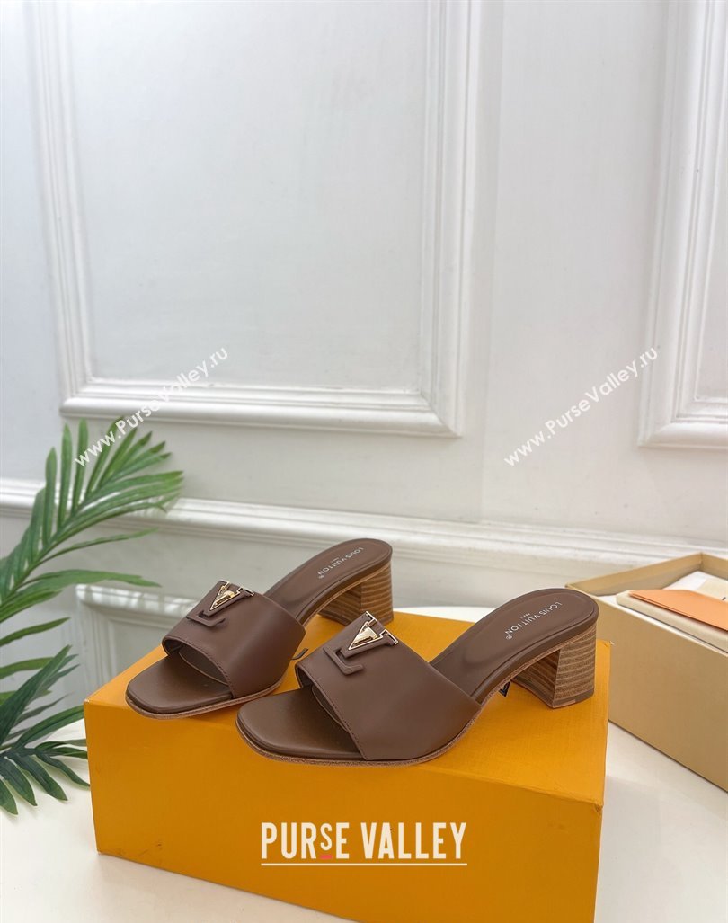 Louis Vuitton LV Capri Heel Slides Sandal 5cm in Calf Leather Dark Brown 2024 0815 (MD-240815106)