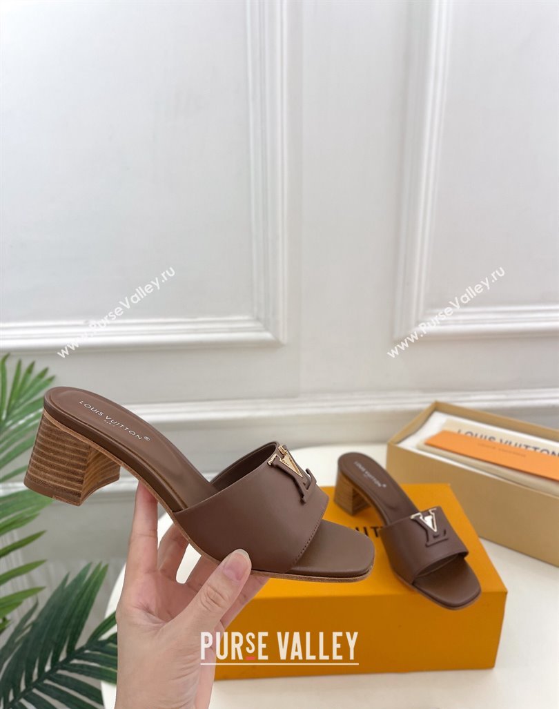 Louis Vuitton LV Capri Heel Slides Sandal 5cm in Calf Leather Dark Brown 2024 0815 (MD-240815106)