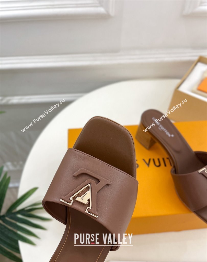 Louis Vuitton LV Capri Heel Slides Sandal 5cm in Calf Leather Dark Brown 2024 0815 (MD-240815106)