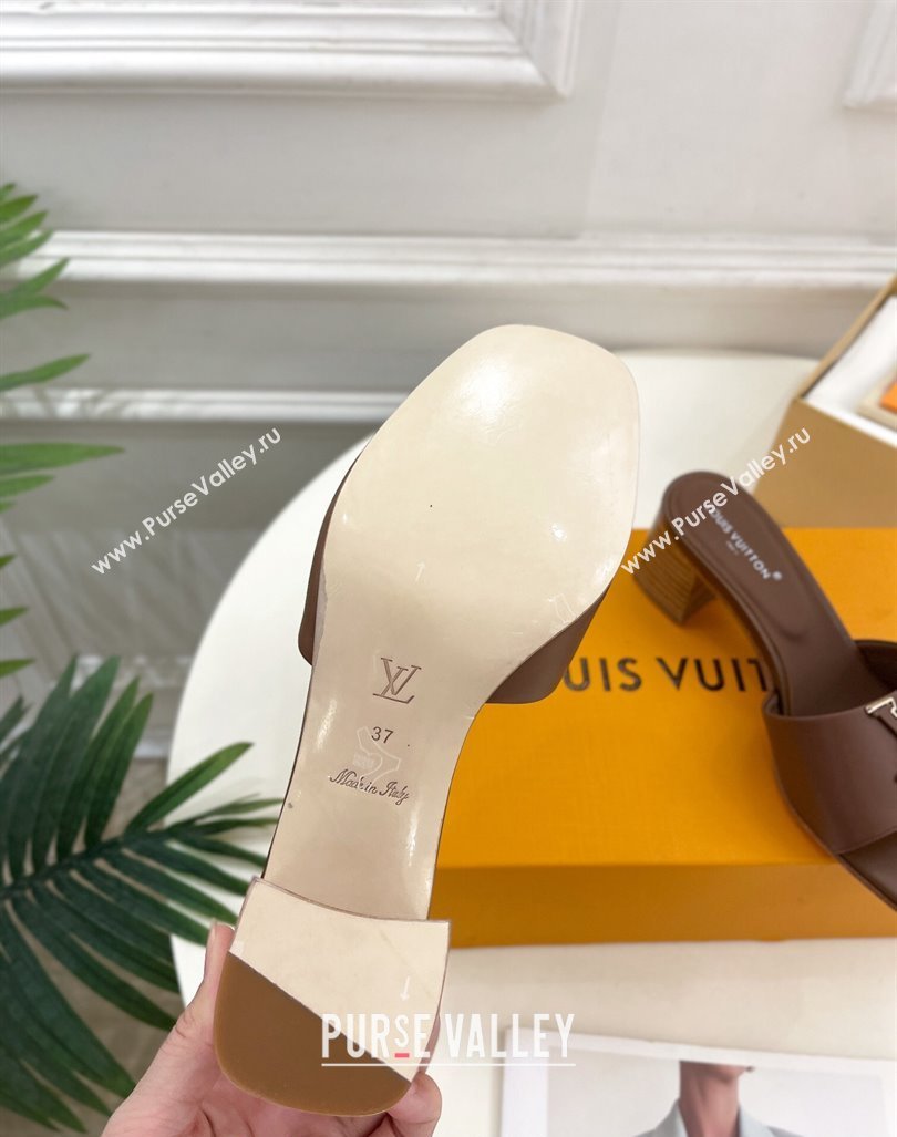 Louis Vuitton LV Capri Heel Slides Sandal 5cm in Calf Leather Dark Brown 2024 0815 (MD-240815106)